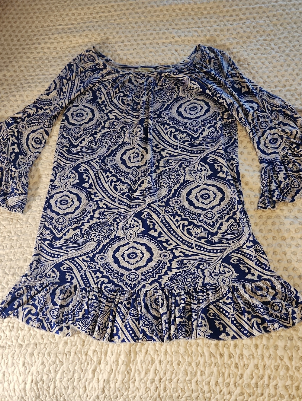 Blue Paisley Ruffle-Hem Women’s Dress